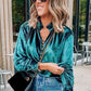 Green Frilled Neck Buttoned Front Velvet Top