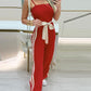 Striped Sleeveless Tied Detail Jumpsuits Spaghetti Strap Casual Wide Leg Rompers