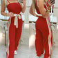 Striped Sleeveless Tied Detail Jumpsuits Spaghetti Strap Casual Wide Leg Rompers