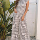 Khaki Checkered Print Buttoned Crew Neck Wide Leg Jumpsuit