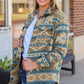 Blue Western Aztec Print Button Flap Pocket Shacket