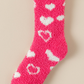 Strawberry Pink Heart Shape Print Coral Fleece Thick Crew Socks