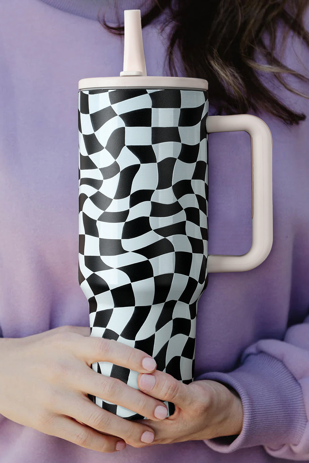 Color black Crazy Checkerboard Vacuum Insulated Travel Cup