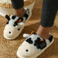 White Cute Cow Thick Sole Plush Thermal Home Slippers