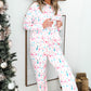 White Christmas Pattern Long Sleeve Top and Wide Leg Pants Set