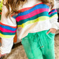 White Plus Size Colorful Striped Drop Shoulder Loose Sweatshirt