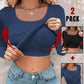 2 Piece U Neck Long Sleeve Athletic Tank Tops with Built In Bras Ribbed Design Casual Pack Top