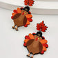 Racing Red Thanksgiving Turkey Leaf Pattern Dangle Earrings