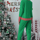 Dark Green Christmas Striped Contrast Two Piece Lounge Set