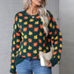 Blackish Green Fall Leaves Pattern Crew Neck Sweater