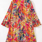 Pink Plant Print Flared Sleeve Ruffled Hem Tunic High Waist Flowy Dress