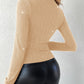 Rhinestone V Neck Skinny Sweater Front Buckle Ruched Casual Top