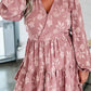 Peach Blossom Floral Surplice V Neck Tiered Ruffled Plus Size Dress