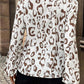 Khaki Leopard Print Split Neck Balloon Sleeve Blouse