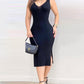 V Neck Sleeveless Bodycon Dress Sexy Slit Knit Midi Dress