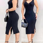 V Neck Sleeveless Bodycon Dress Sexy Slit Knit Midi Dress