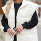 Beige  Zipper Stand Neck Oversized Puffer Vest