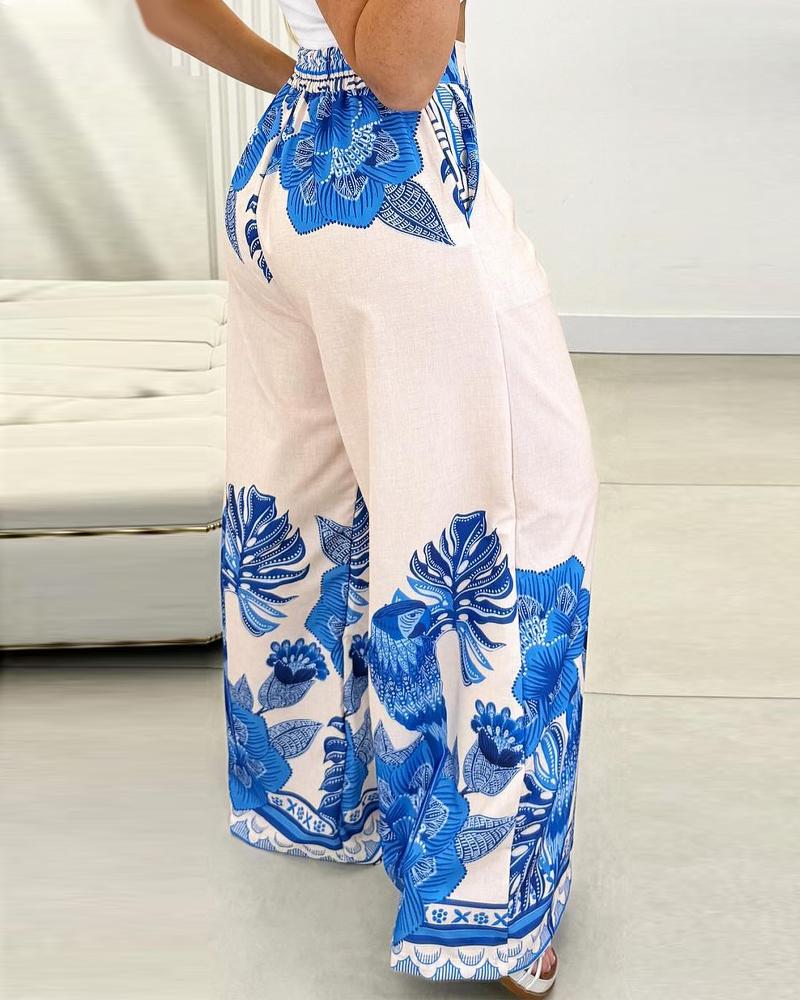 Tropical Animal Print Wide Leg Pants