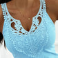 Contrast Lace V Neck Sleeveless Knit Top Casual Slim Fit Tank