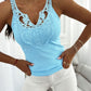 Contrast Lace V Neck Sleeveless Knit Top Casual Slim Fit Tank