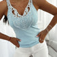 Contrast Lace V Neck Sleeveless Knit Top Casual Slim Fit Tank