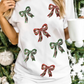 White Christmas Bowknot Graphic Cotton Blend T Shirt