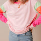 Pink Colorblock Patchwork Long Sleeve Loose Top