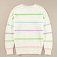 White Rainbow Stripes Drop Shoulder Baggy Henley Sweater