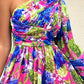 Lantern Sleeve One Shoulder High Slit Floral Maxi Dress