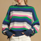 Bright Green Rainbow Striped Crew Neck Drop Shoulder Sweater