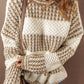 Brown Stripe Drop Shoulder Round Neck Loose Sweater