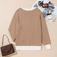 Coffee Contrast Edge Crew Neck Drop Shoulder Sweater