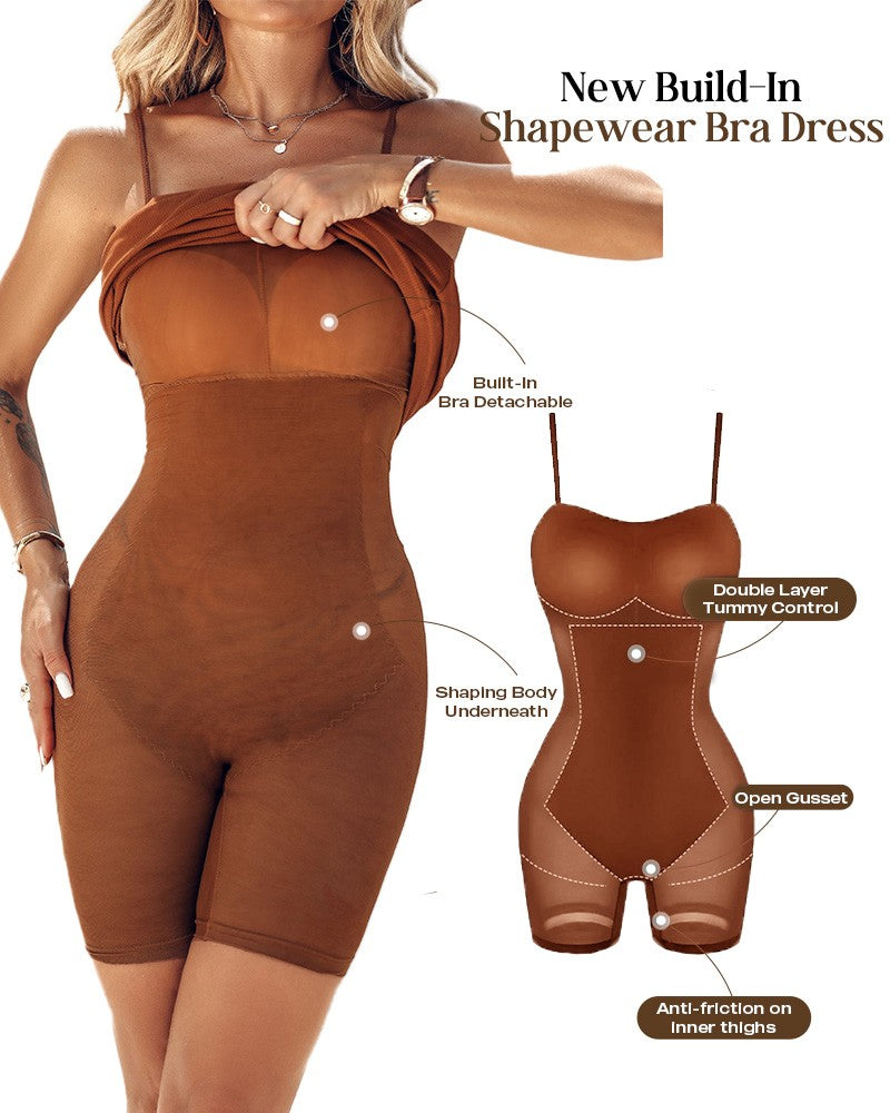 BUILT IN SHAPEWEAR Spaghetti Strap Tummy Control Slip Dress