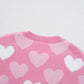 Pink Pearled Heart Print Valentines Crew Neck Sweater