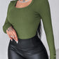 U Neck Built in Bra Long Sleeve Ribbed Top