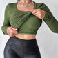 U Neck Built in Bra Long Sleeve Ribbed Top