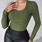 U Neck Built in Bra Long Sleeve Ribbed Top