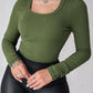 U Neck Built in Bra Long Sleeve Ribbed Top