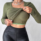 U Neck Built in Bra Long Sleeve Ribbed Top