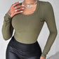 U Neck Built in Bra Long Sleeve Ribbed Top