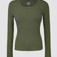 U Neck Built in Bra Long Sleeve Ribbed Top