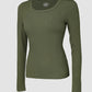 U Neck Built in Bra Long Sleeve Ribbed Top