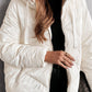 White Solid Quilted Hooded Zip Up Puffer Jackets