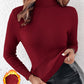 High Neck Long Sleeve Knit Sweater Fleece Lined Basic Layering Soft Thermal Top