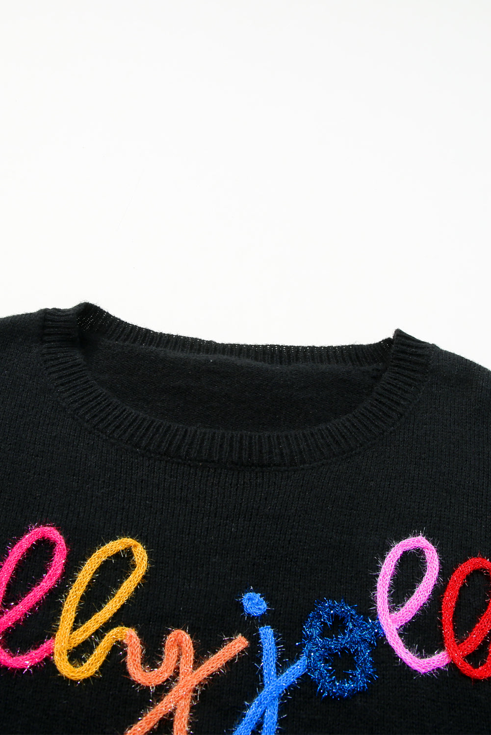 Black Holly Jolly Round Neck Casual Sweater