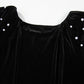 Black Pearl Beaded Half Sleeve Velvet Top