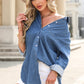 Beau Blue Solid Color Oversized Patched Pocket Buttoned Shirt