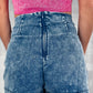 Sail Blue Acid Wash Asymmetric Twisted Wrapped Zipped Denim Skort