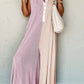 Parchment Color Block Corded Knit Buttoned Super Wide Leg Jumpsuit