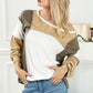 Khaki Exposed Seam Color Block Patchwork Top